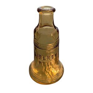 Vintage Liberty Bell Wheaton Glass Miniature Bottle - Amber Apothecary Bottle 3"